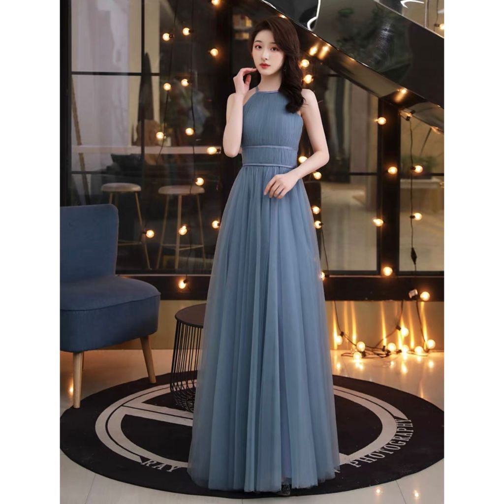 Ready stock blue evening gown dinner gown clearance Size L Shopee Malaysia