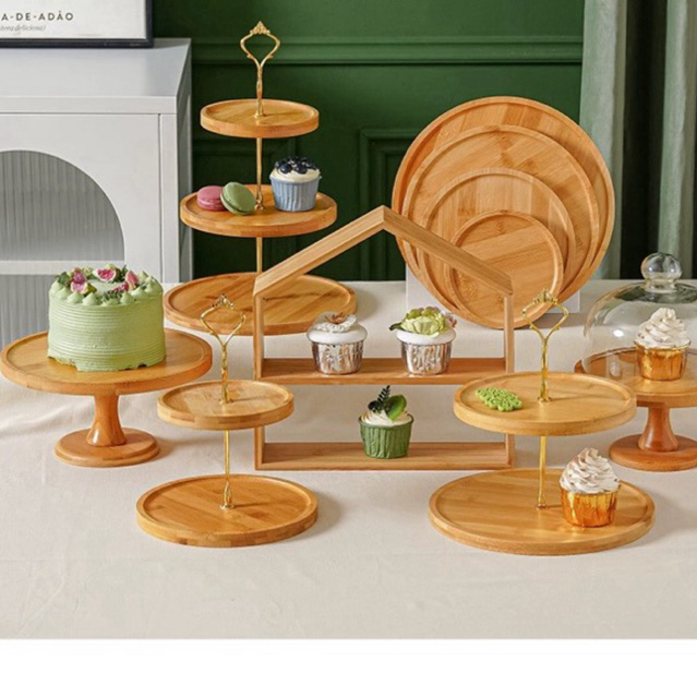 INS Wood Dessert Stand Cottage Dessert Stand Cake Stand Oakwood high tea  stand cupcake birthday party decoration 甜品台