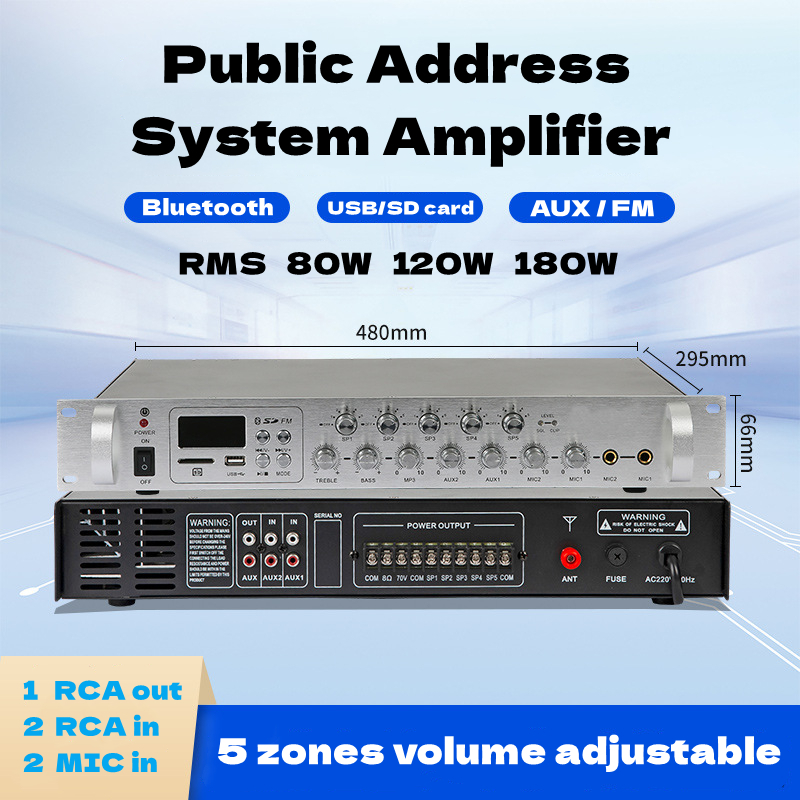 5 Partition Adjust Power Amplifier Public Address System Bluetooth Professional AMP Shop School