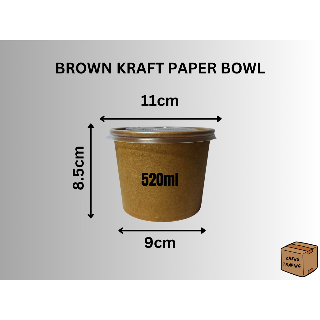 50pcs Bowl with Lid*520ml Disposable Kraft Brown Paper Bowls Fruit ...