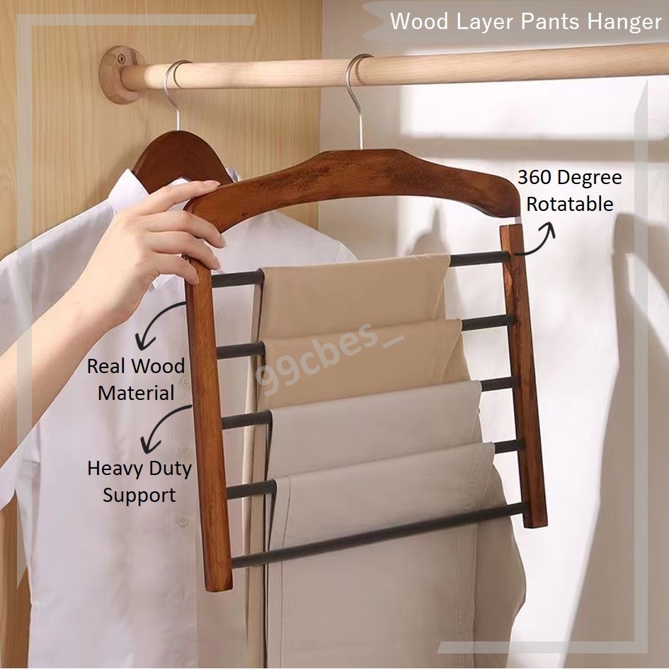 Real Wood Anti-Slip Pant 360 Rotate Hanger 4 Layer Magic Pants Hanger ...