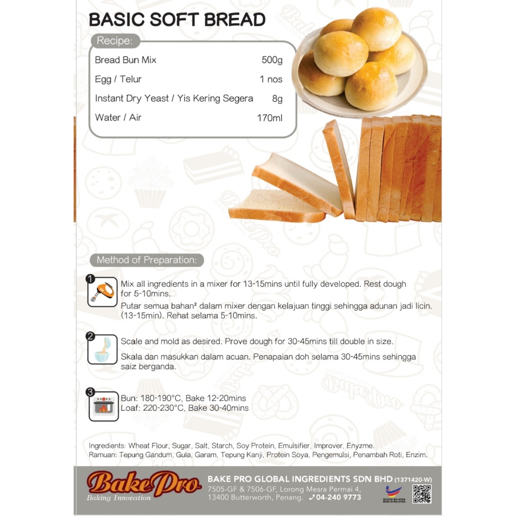 BASIC SOFT BREAD MIX 500G/TEPUNG SEGARA ROTI 500G/基本软面包预拌粉500g | Shopee ...