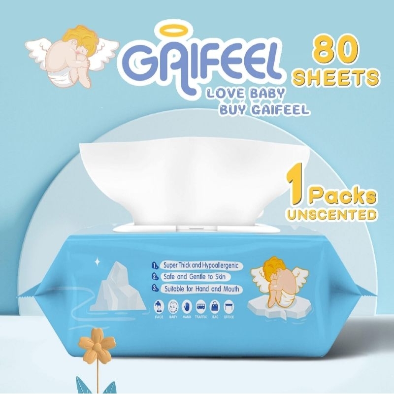 Gaifeel Baby Wipes Unscented (80pcs) Non-alcohol (Exp : 2026) | Shopee ...