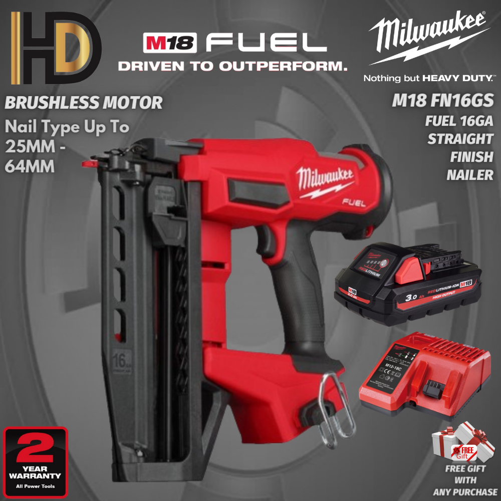 Milwaukee M18 FN16GS Fuel 16GA Straight Finish Nailer / Milwaukee T ...