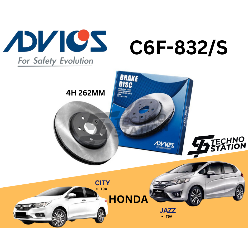 AISIN ADVICS Heavy Duty C6F-832/S Brake Disc Rotor Set Honda City T9A ...