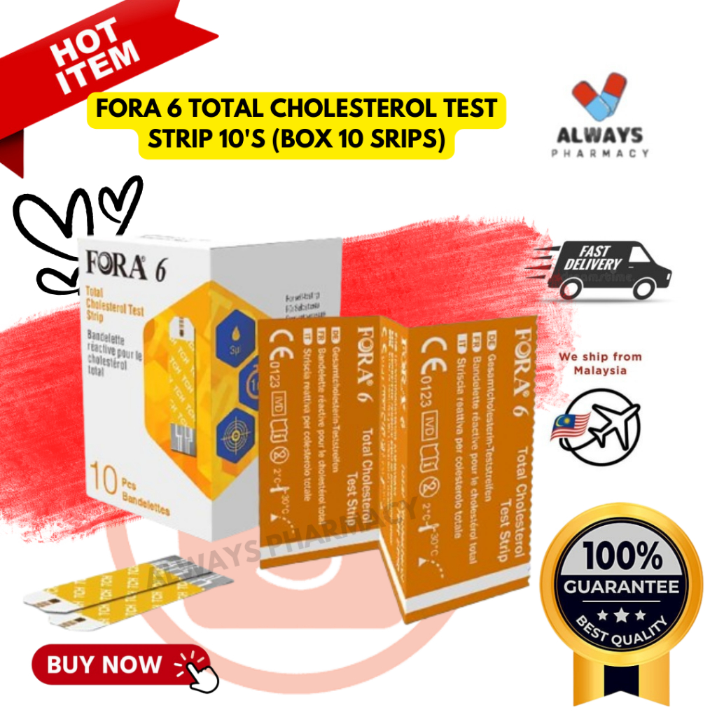 1 BOTTLE 10'S - FORA 6 TOTAL CHOLESTEROL TEST STRIP (10'S PER BOTTLE ...