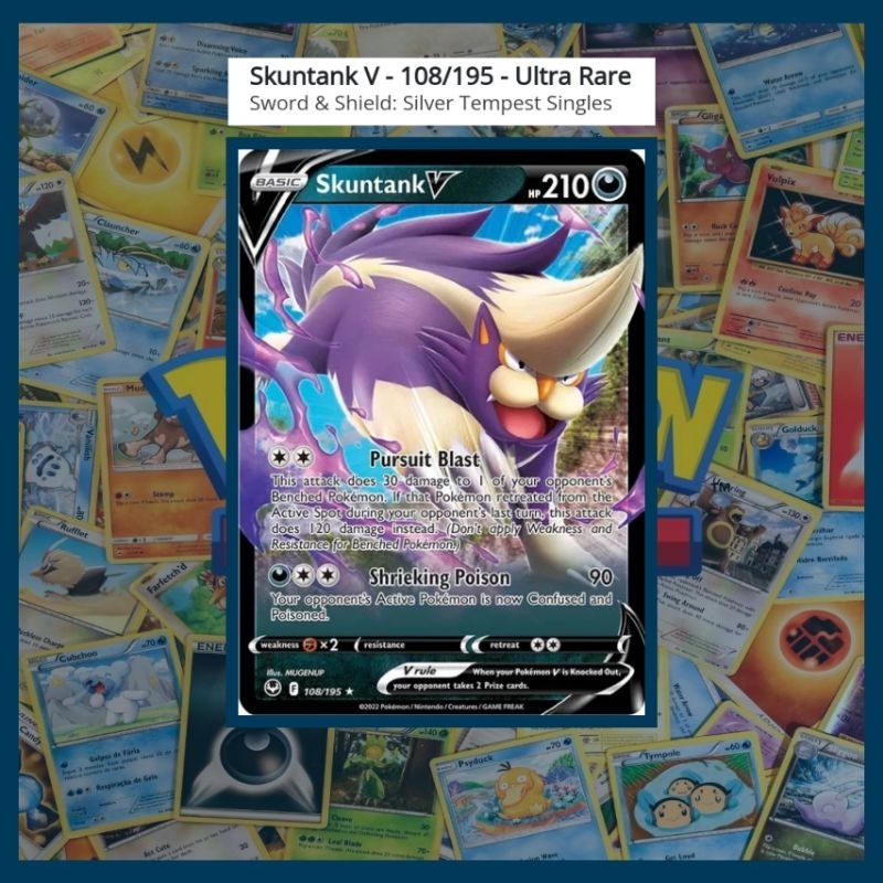 peeking red card pokemon tcg Pokemon Card Skuntank V S12 105/098 SR Super Rare MINT 2022 Japanese r main image 0