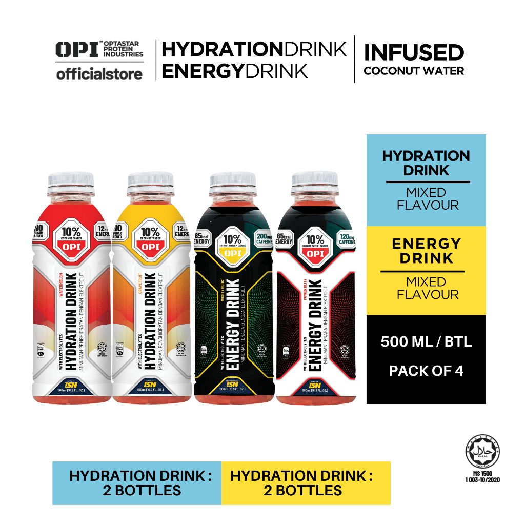 OPI ENERGY & HYDRATION DRINK MIXED FLAVOUR (500ml x 4) Pack of 4 ...