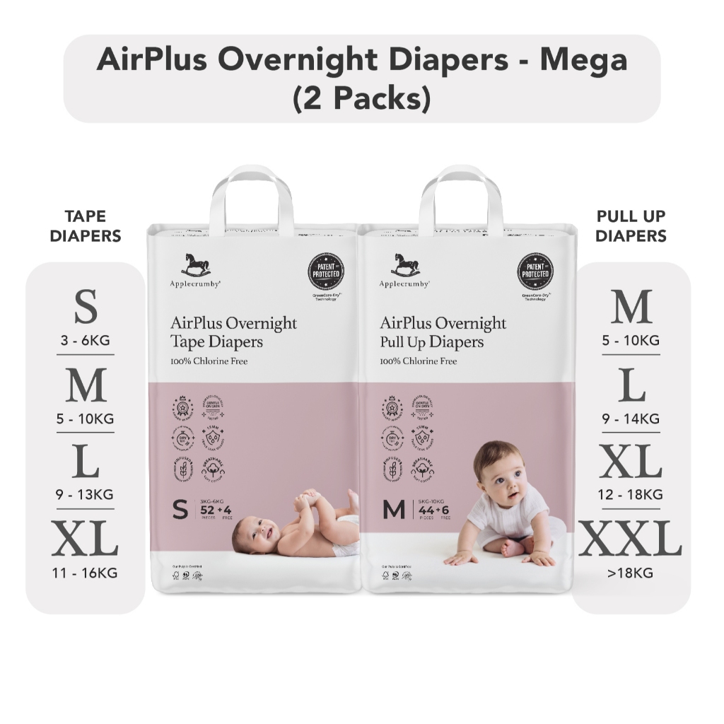 Applecrumby® Airplus Overnight Diapers (mega, 2 Pack - Pull Up M L Xl 