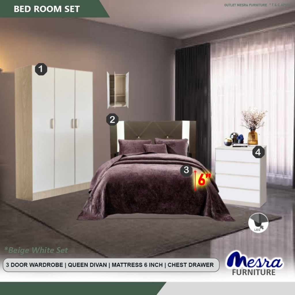 Mesra Siap Pasang Door Wardrobe Bedroom Set Almari Pakaian