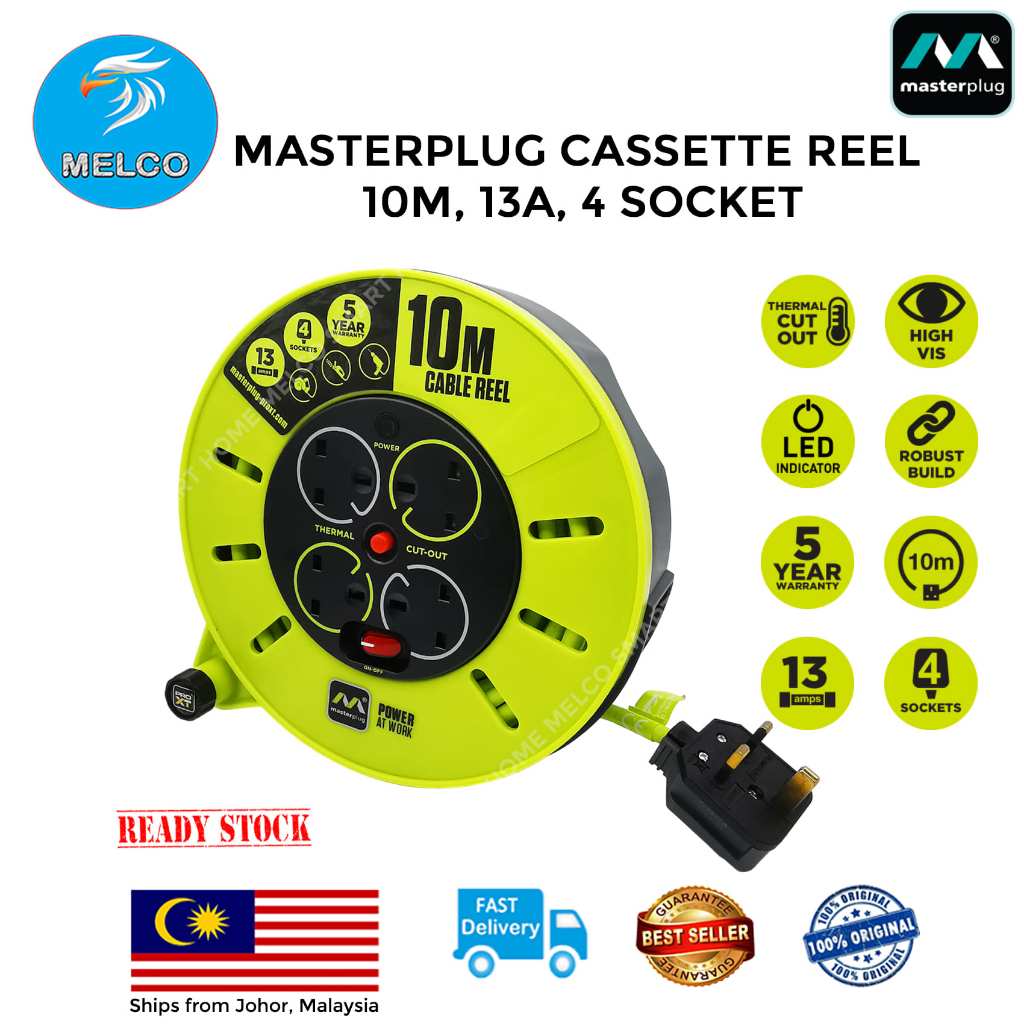Masterplug Pro-XT CMU10134SL-PX Four Socket Medium Cassette Cable Reel ...