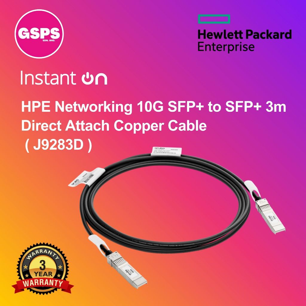 HPE Networking 10G SFP+ to SFP+ 3m Direct Attach Copper Cable ( J9283D ...