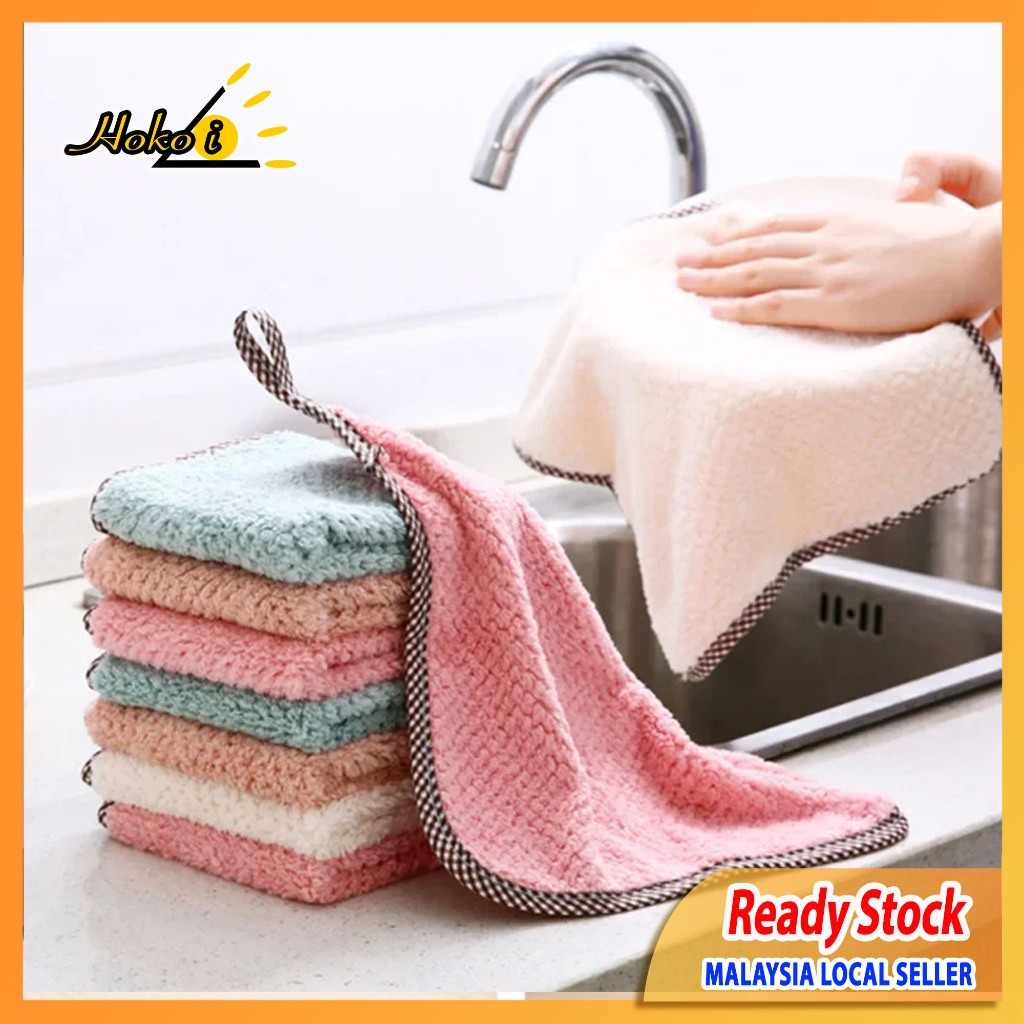 Dishwashing Rag Coral Fleece Thickened Dish Cloth Hand Towel Tuala ...