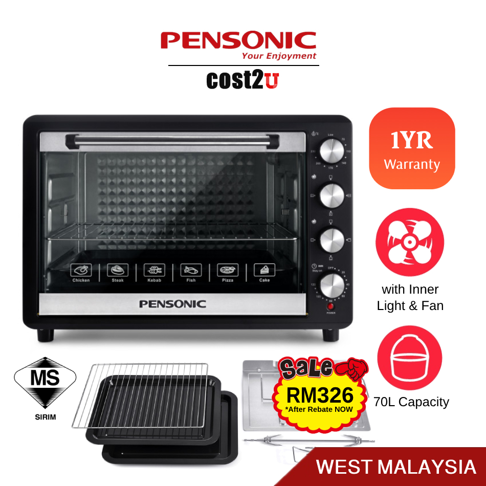 Pensonic 70L Large Electric Oven with Rotisseries & Light PEO7011