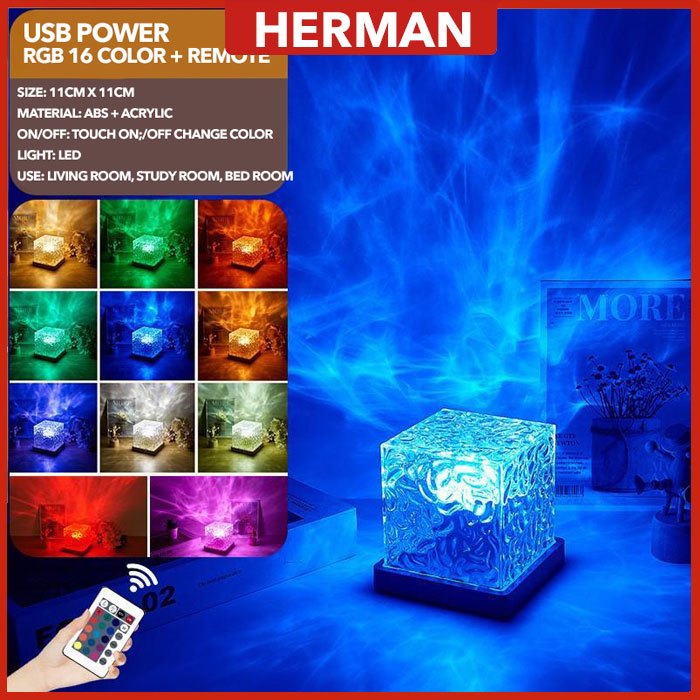 16 Colors RGB Rotating Water Ripple Lamp Night Light Bedroom Lamp ...