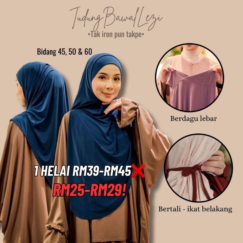 LEZI LYCRA - Bidang 45 / Bidang 50 & Bidang 60, Tudung Bawal Instant ...