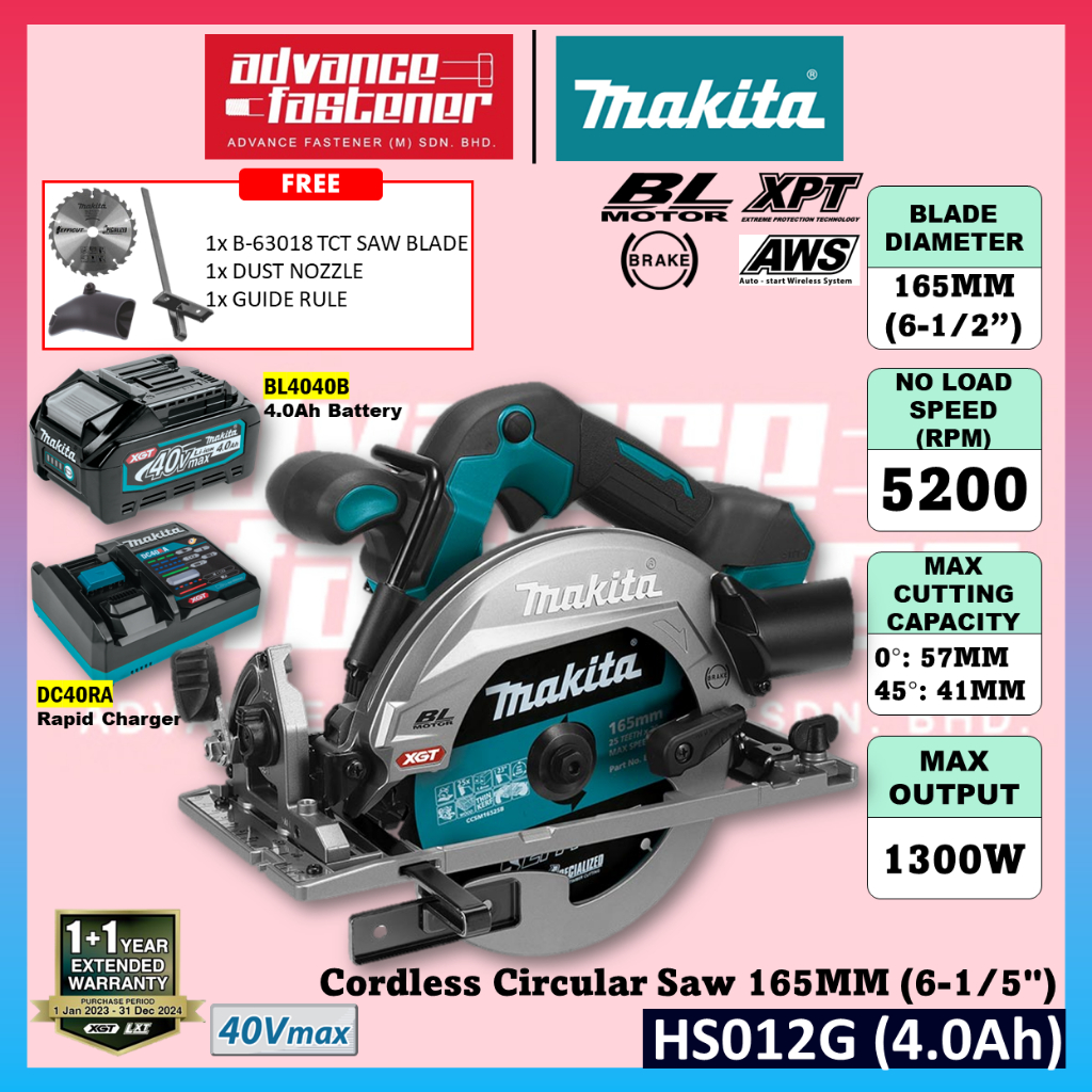 MAKITA HS012GZ / HS012 40Vmax Cordless Circular Saw 165MM (6-1/2 ...