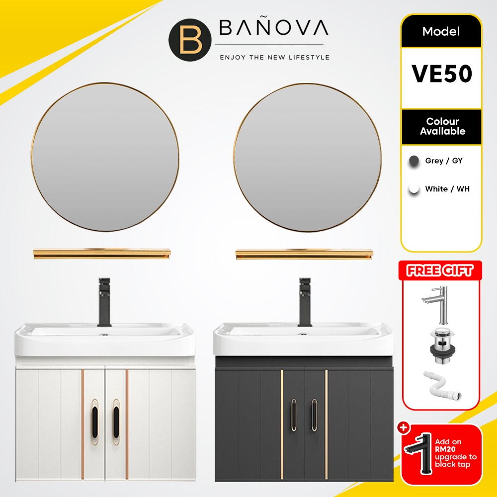 BANOVA Aluminum Bathroom Cabinet Basin Set with Mirror and Shelf Basin ...