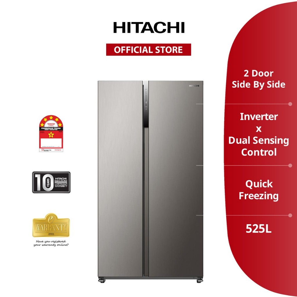 Hitachi 2 Door Side By Side Refrigerator 525L (Inox Sliver ...