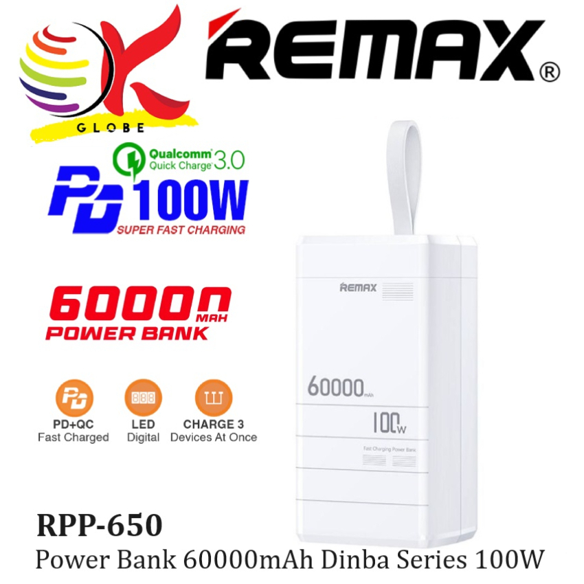 REMAX RPP-650 POWER BANK DINBA SERIES 60000MAH PD 100W PD+QC PORTABLE ...