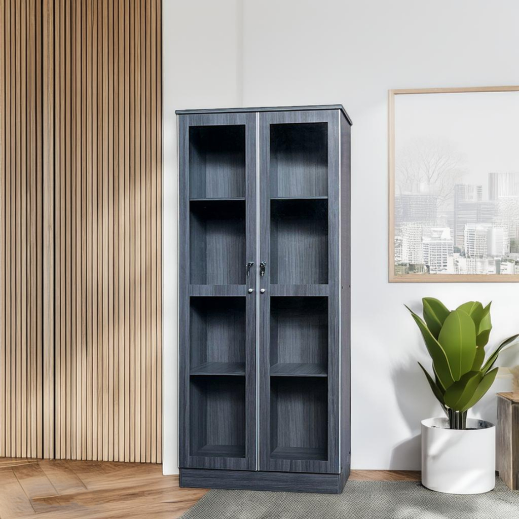 JONUS Cool Grey 6FT Display Cabinet Glass Cabinet Display Rack Book ...