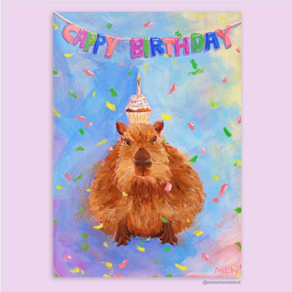 Cappy Birthday Postcard, Capybara Postcard, Happy Birthday Card