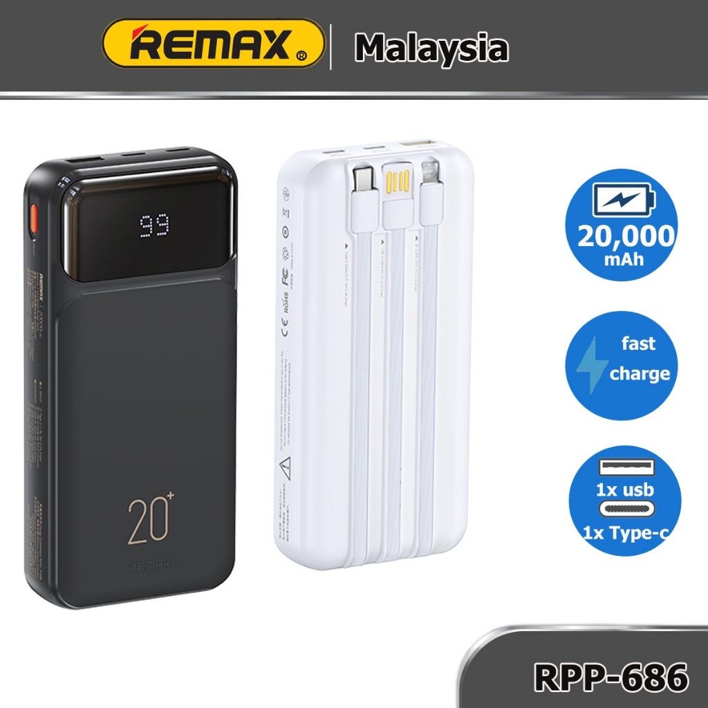Remax PowerBank 20000mAh with Cable Fast Charge LED Display for Mobile ...