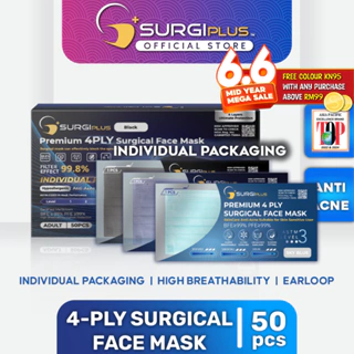 【SurgiPlus】Premium Surgical Face Mask 4 Ply ASTM Lvl 3/EN Type II-R/YY0469