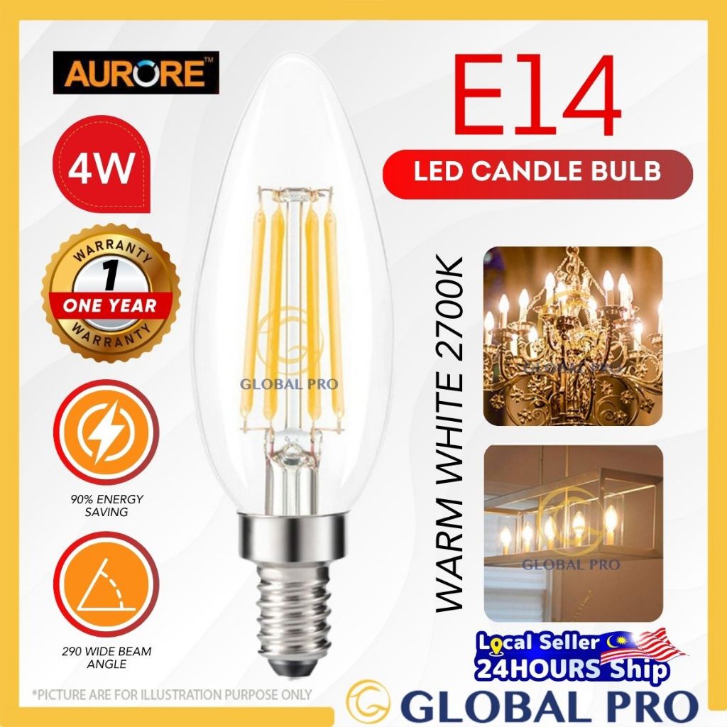 AURORE 6W B35 E14 LED FILAMENT CANDLE BULB Deco Clear Bulb Warm White ...