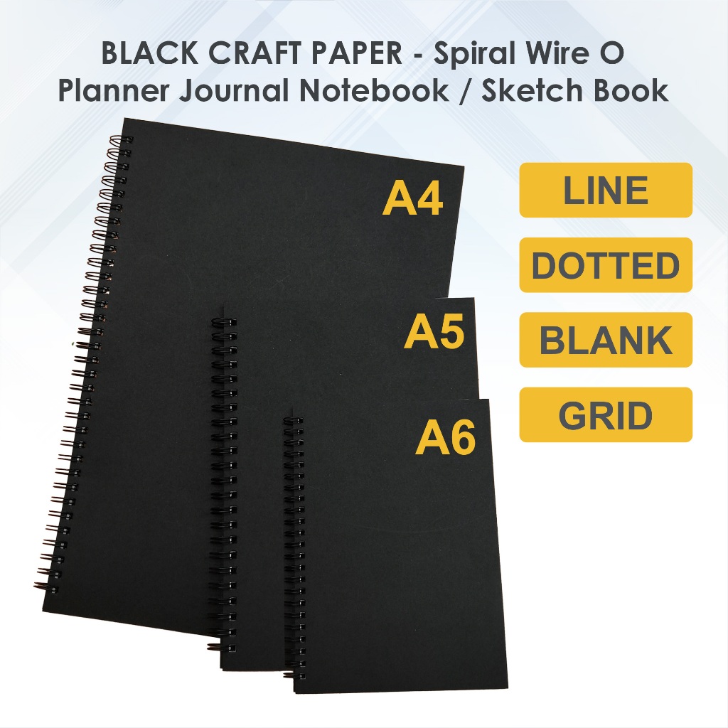A4 A5 A6 Black Kraft Planner Journal Notebook Buku Nota Sketch book ...