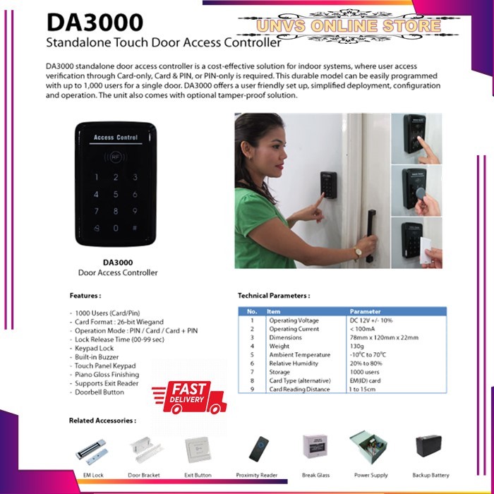 DA3000 RFID Touch screen door access controller (keypad) DOOR LOCK