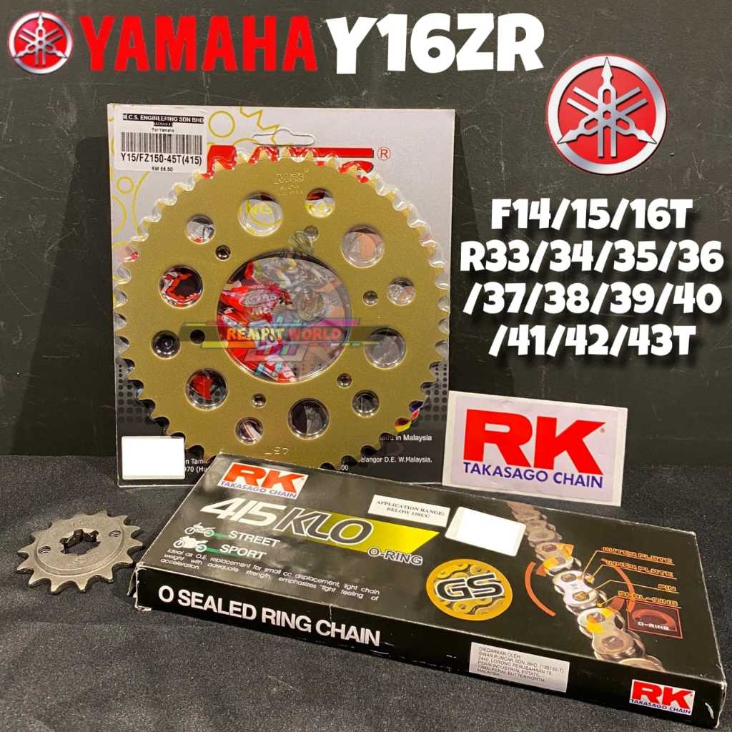 SPORCKET SET Y16ZR YAMAHA MSCRantai RK 415 KLO O-Ring Chain Gold F13 ...