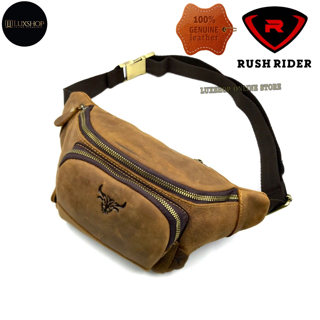 Rush Rider Full Cow Leather Waist Bag Casual Pouch Bag Men Chest Bag ...