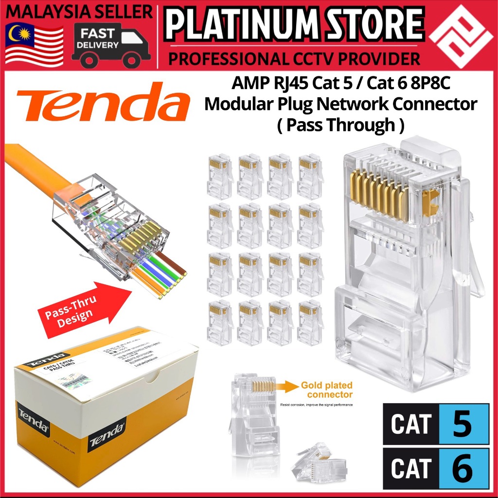 Pass Through 】RJ45 Modular Plug Tenda CAT5 CAT5E CAT6 CAT6E Network ...