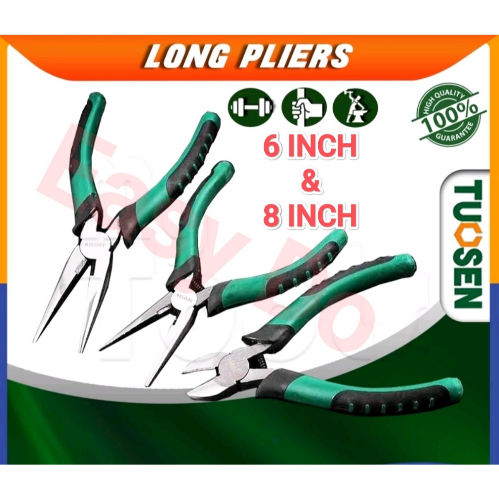 6 Inch / 8 Inch Premium TUOSEN Steel Long Nose Pliers Tool Sharp Nose ...