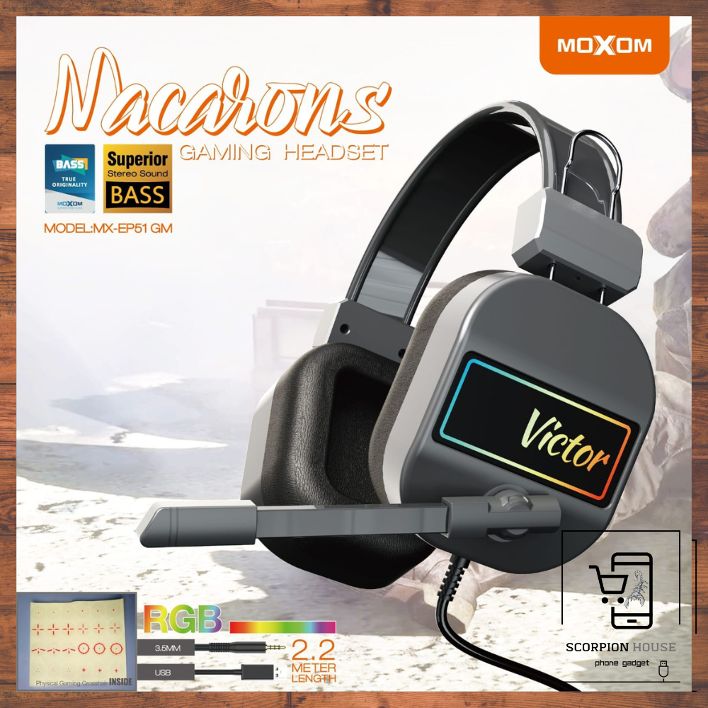 MOXOM MX-EP51GM 3D Surround Sound Deep Bass RGB Light Over-Ear Wired ...
