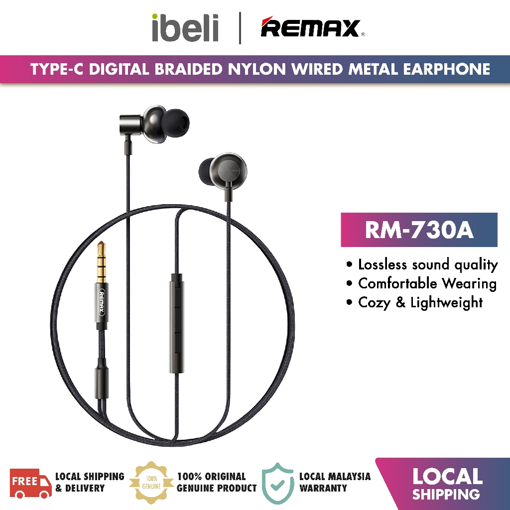 REMAX Type-C Digital Braided Wired Earphone Magnetism Metal Super Bass ...