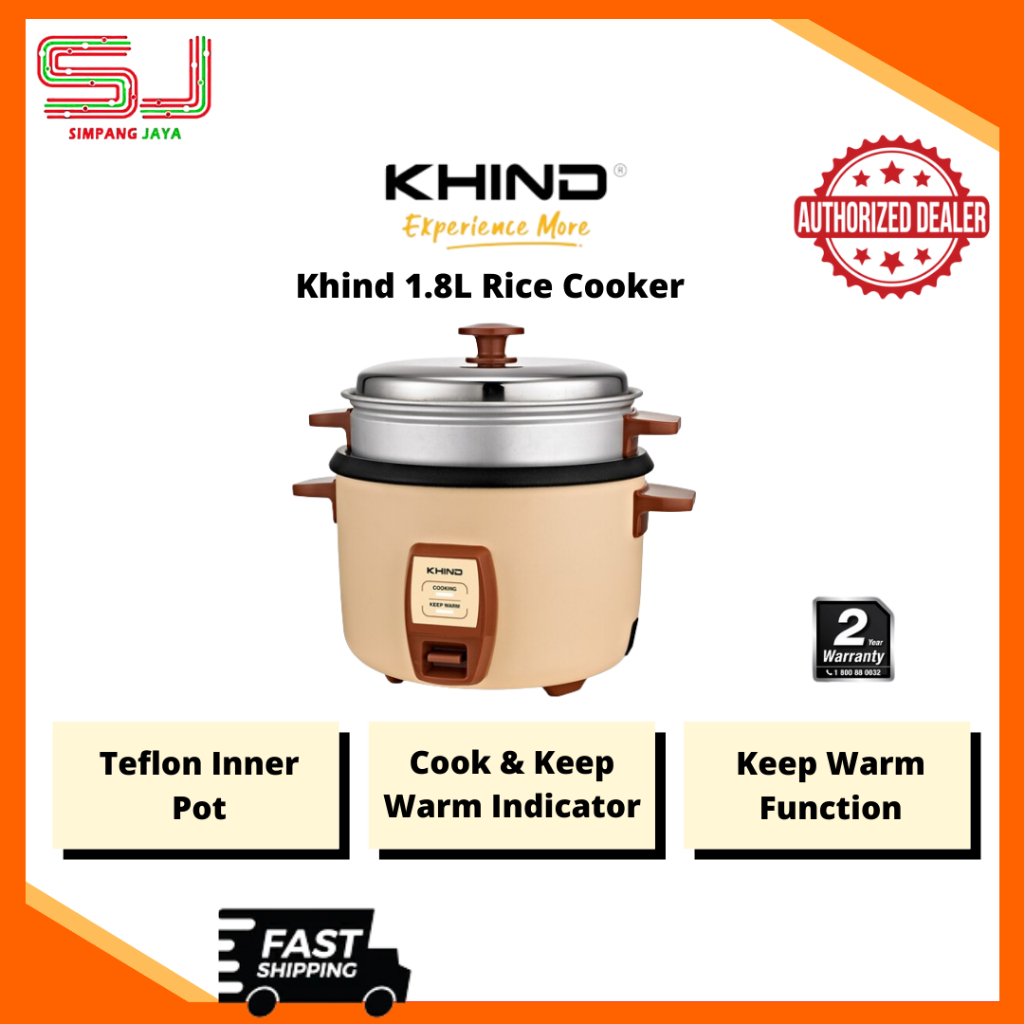 Khind 1.8L NonStick Rice Cooker 405W Keep Warm Teflon Inner Pot Cool Touch Handle