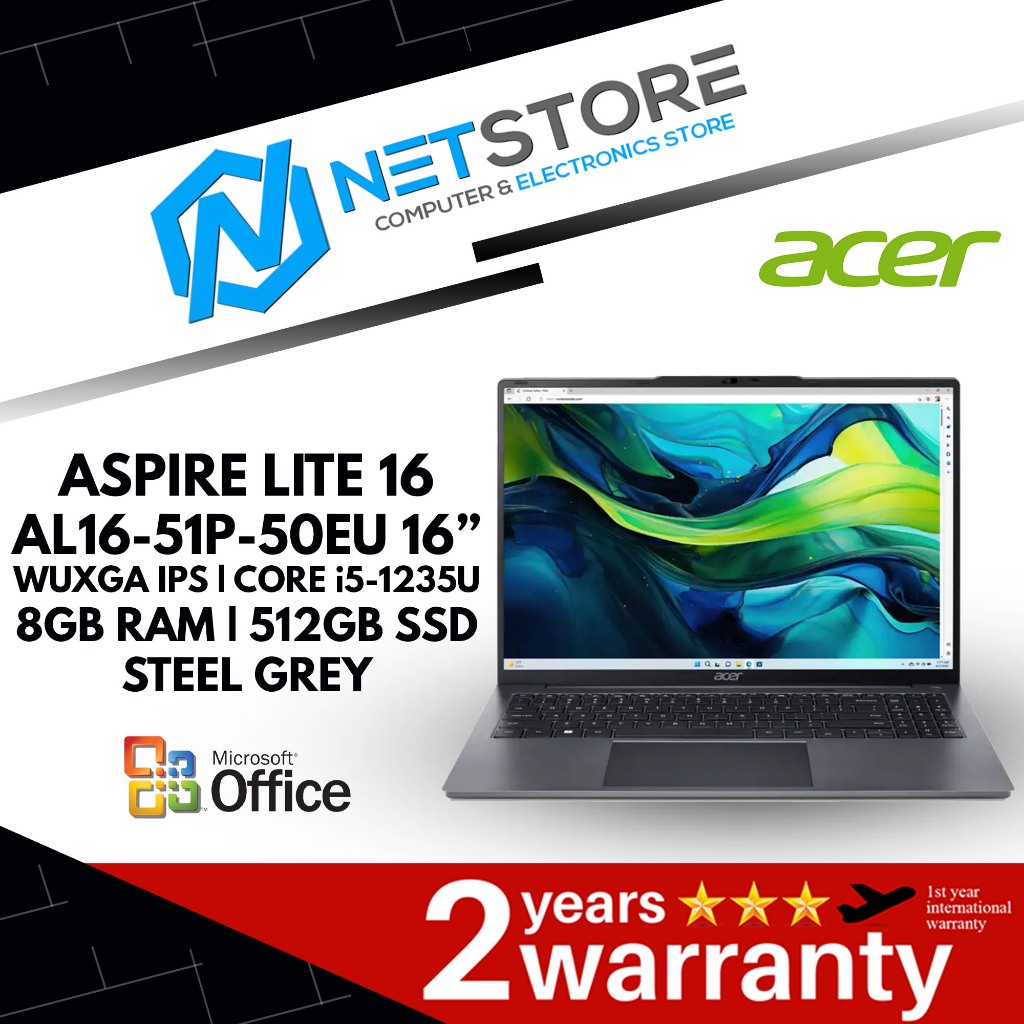 Acer Aspire Lite 16 Al16 51p 50eu 16” Wuxga Ips Core I5 1235u 8gb Ram 512gb Ssd Steel Grey