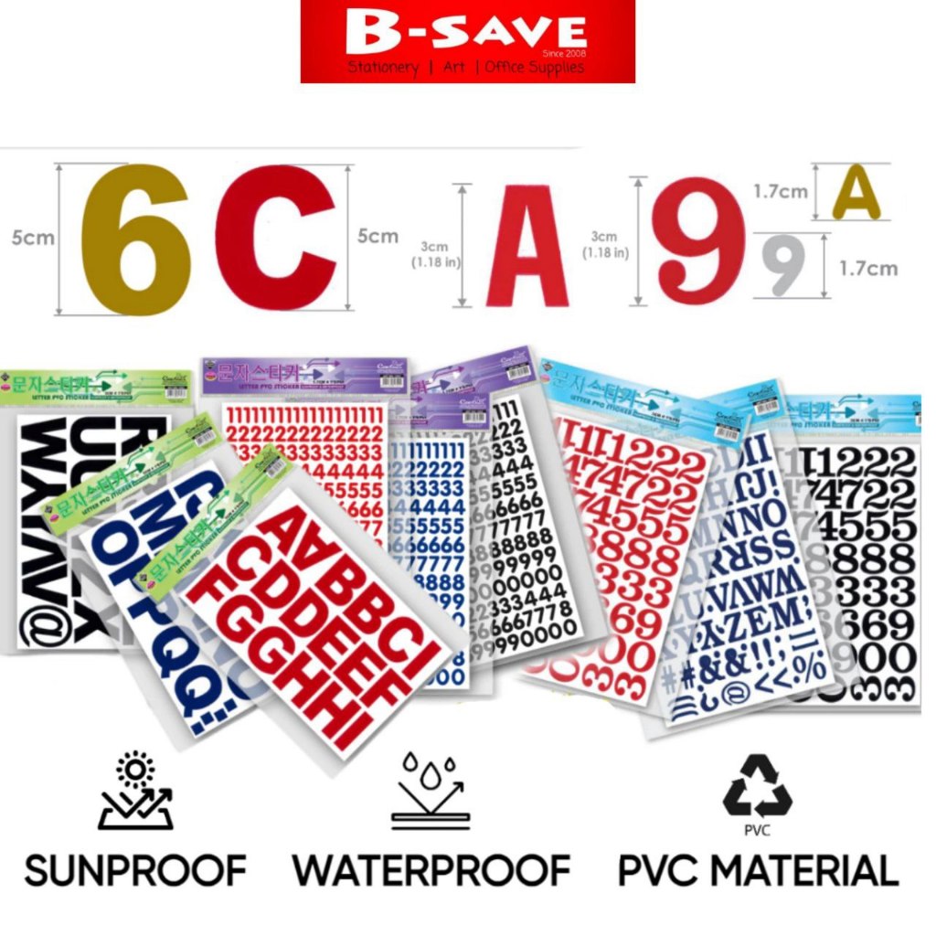 Letter PVC Sticker Alphabert Sticker Numbering Sticker Pelekat Huruf ...