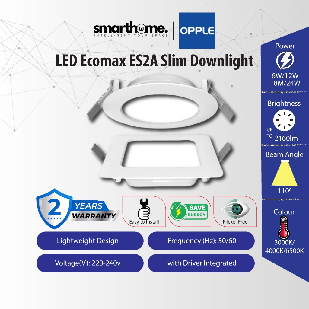 Opple LED ES2A Slim Downlight Ecomax - Recess Type 6W~12W~18W & 24W ...