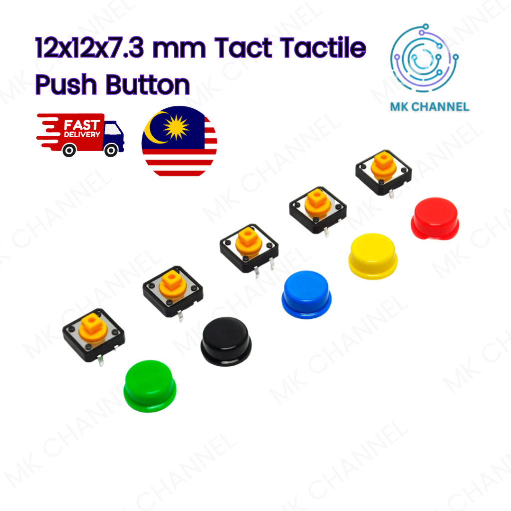 12x12x7.3 mm Tact Tactile Push Button Momentary SMD PCB Switch with Cap ...