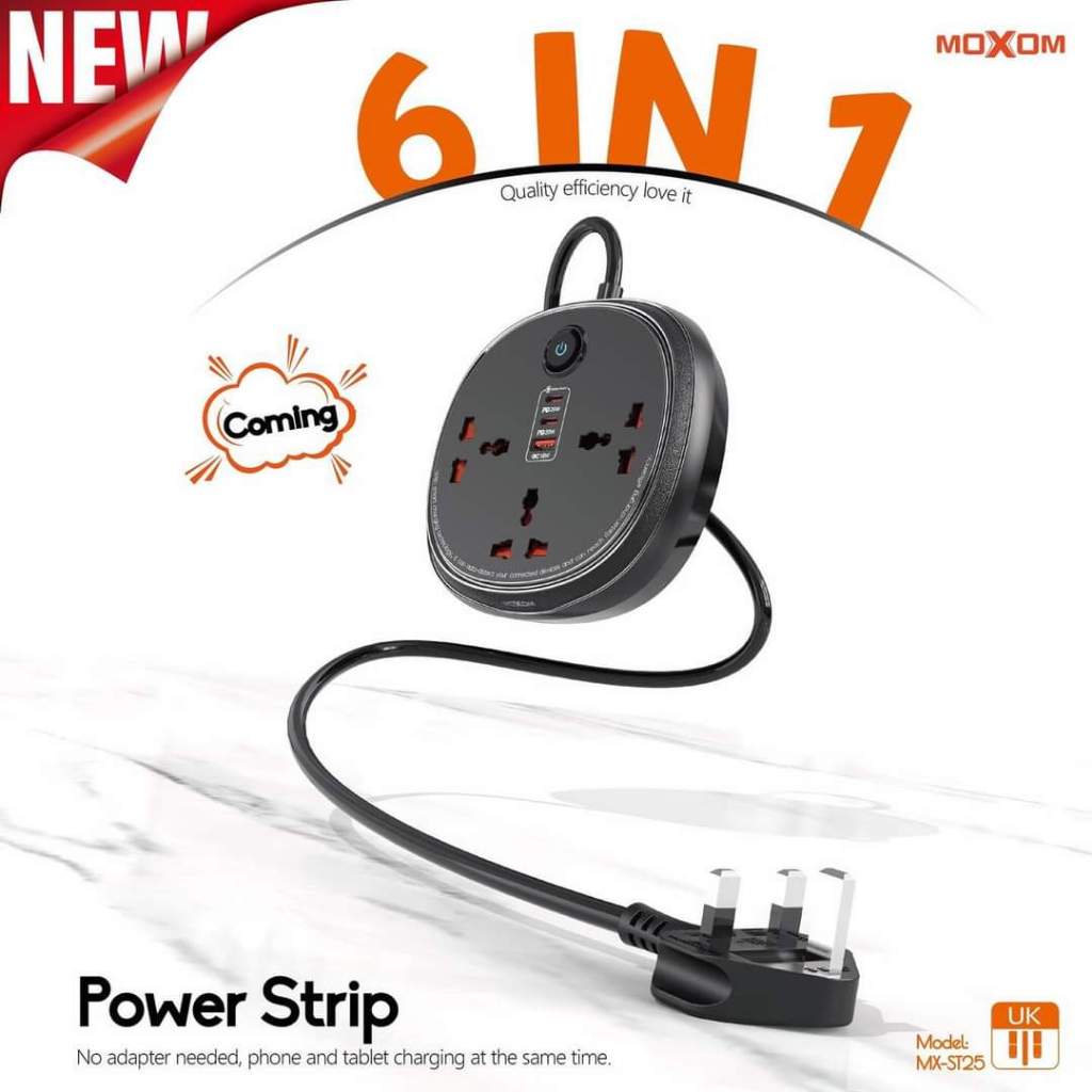 Original Moxom MX-ST25 6-in-1 Power Socket / 3 AC Power Sockets + 1 USB ...