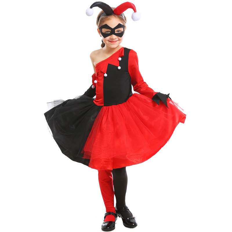 Children Harley Quinn Cosplay Red Dress Eye Patch Clown Dress up Costume  For Kids | Shopee Malaysia