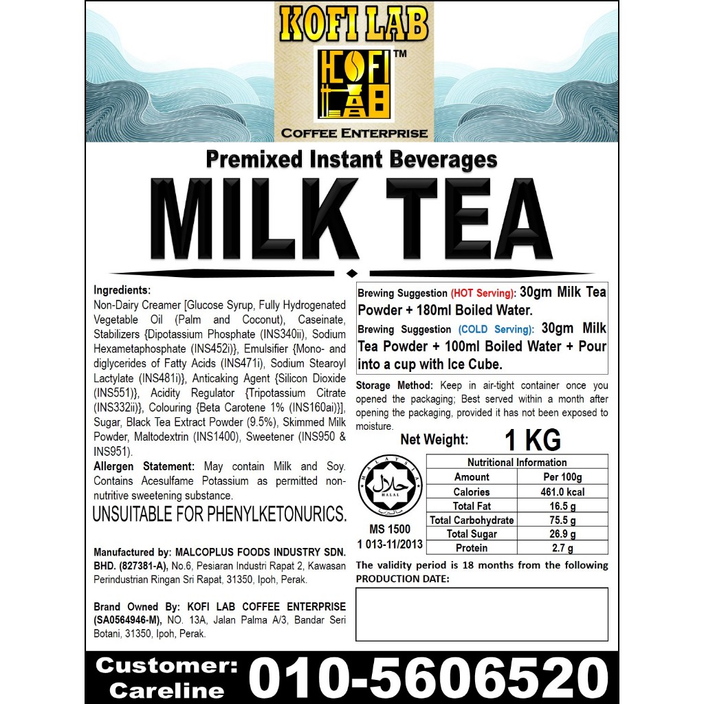 MILK TEA | TEH TARIK | TEH SUSU | KOFI LAB | HALAL | Premixed Instant ...