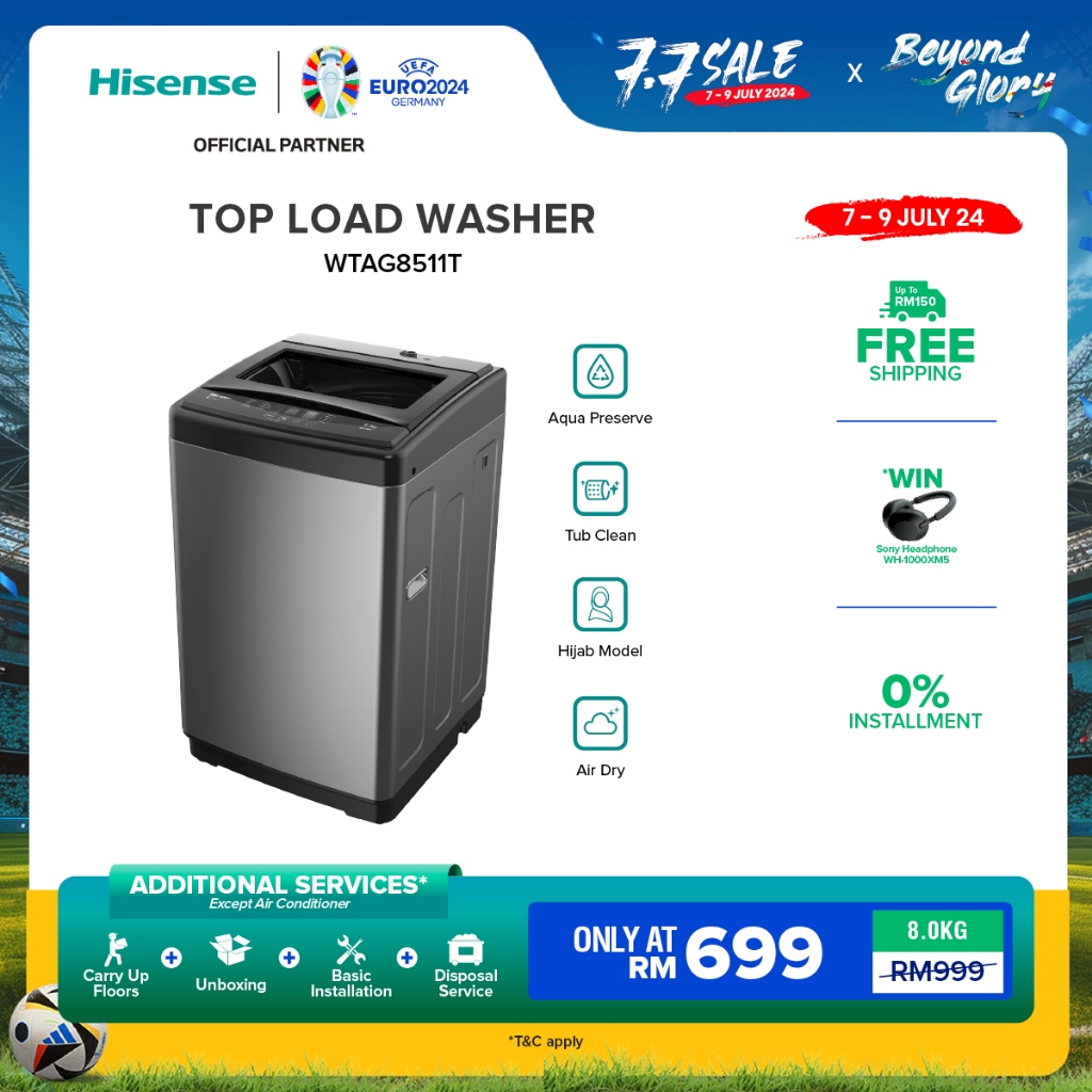[FREE Installation] Hisense Top Load Washing Machine 立式洗衣机 (8kg) Silver