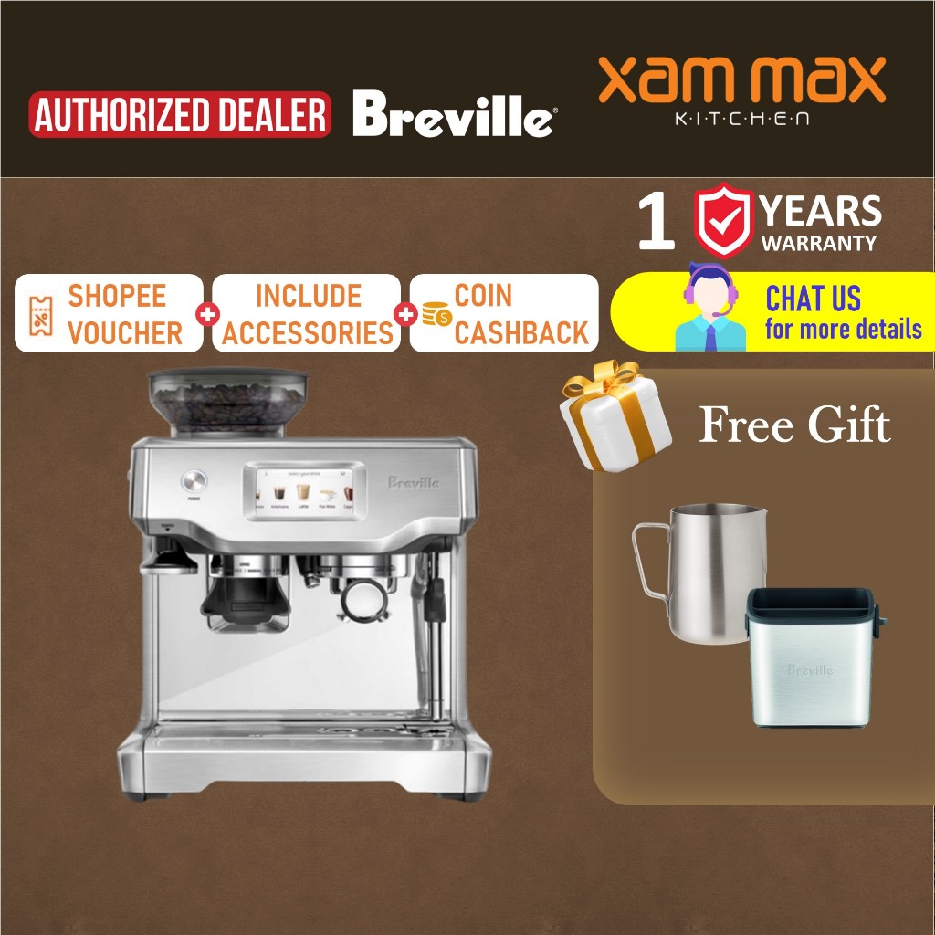 Breville BES880 The Barista Touch Coffee Machine / Coffee Maker / Silver Black Steel