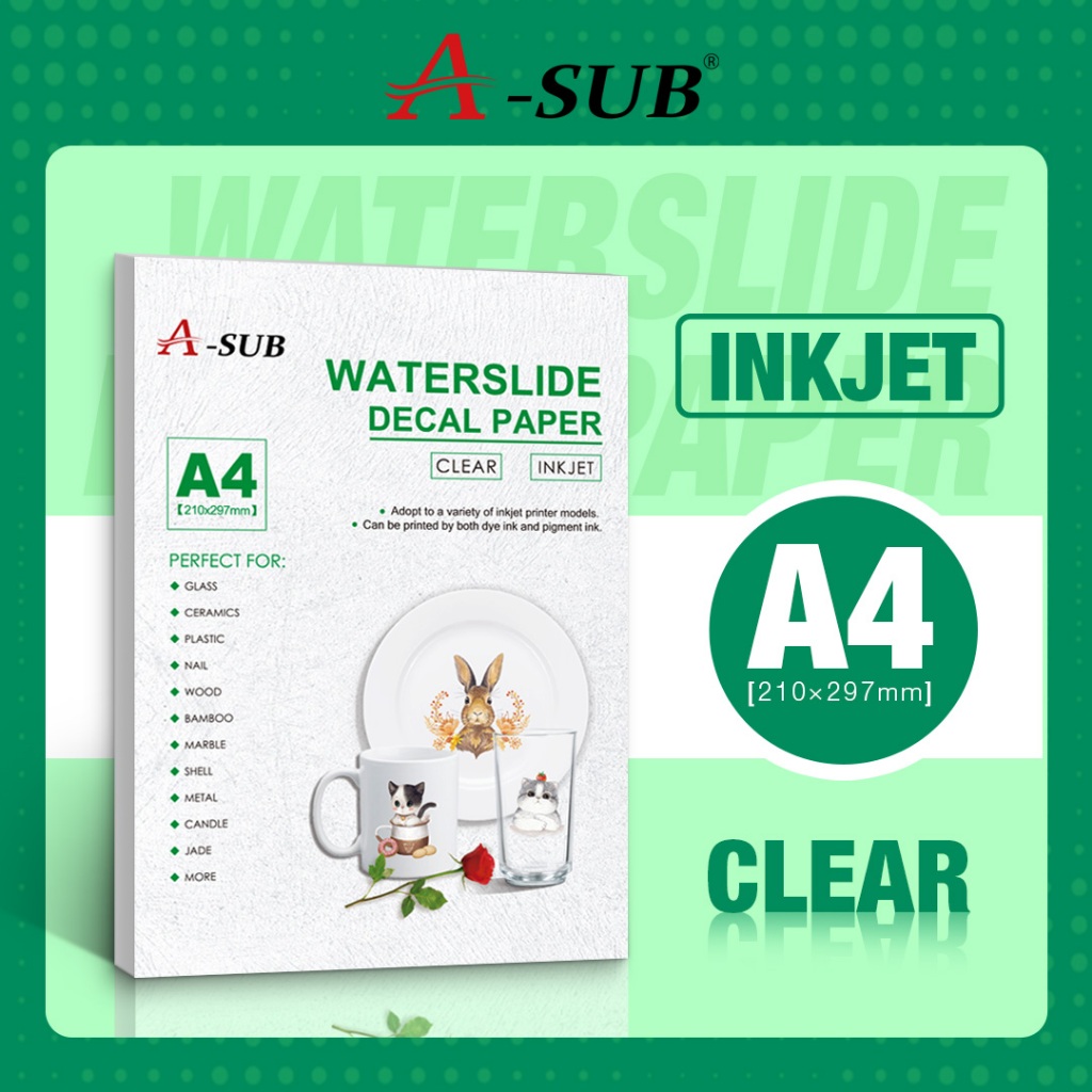 A-SUB A4 Waterslide Decal Paper 20 pcs DIY Design Cup Clear Water ...