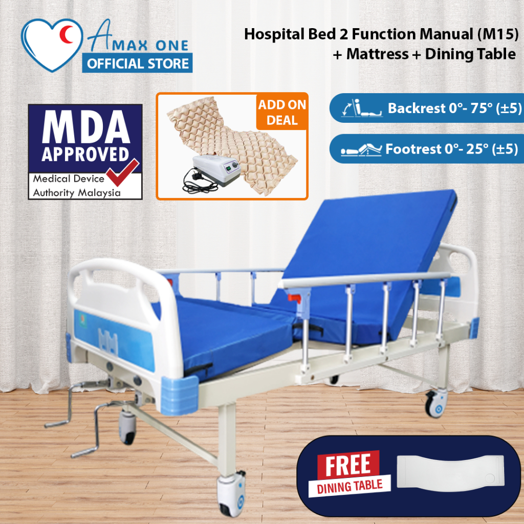 [Same Day Delivery] Hospital Bed 2 Function Manual (M15) + Mattress