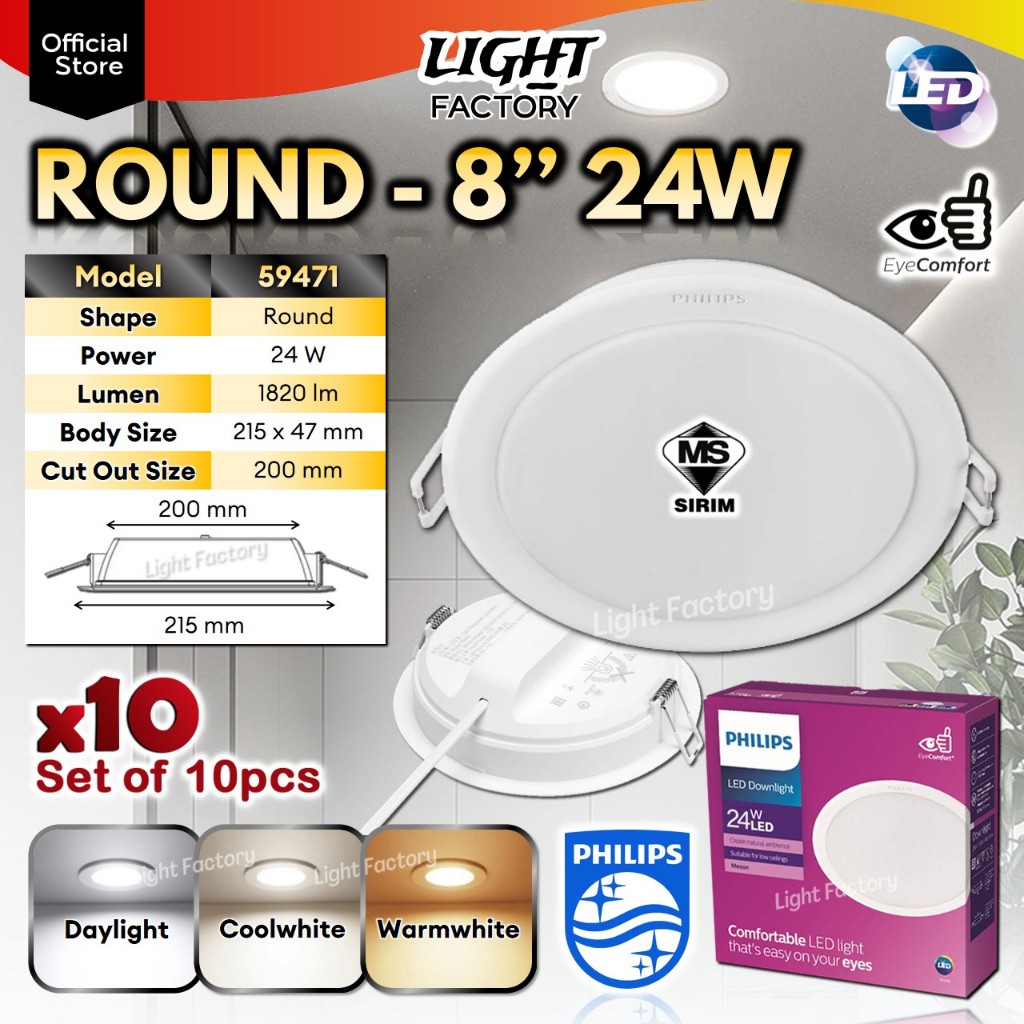 [SET 10pcs] PHILIPS MESON 3 Colour LED Recessed Downlight 4